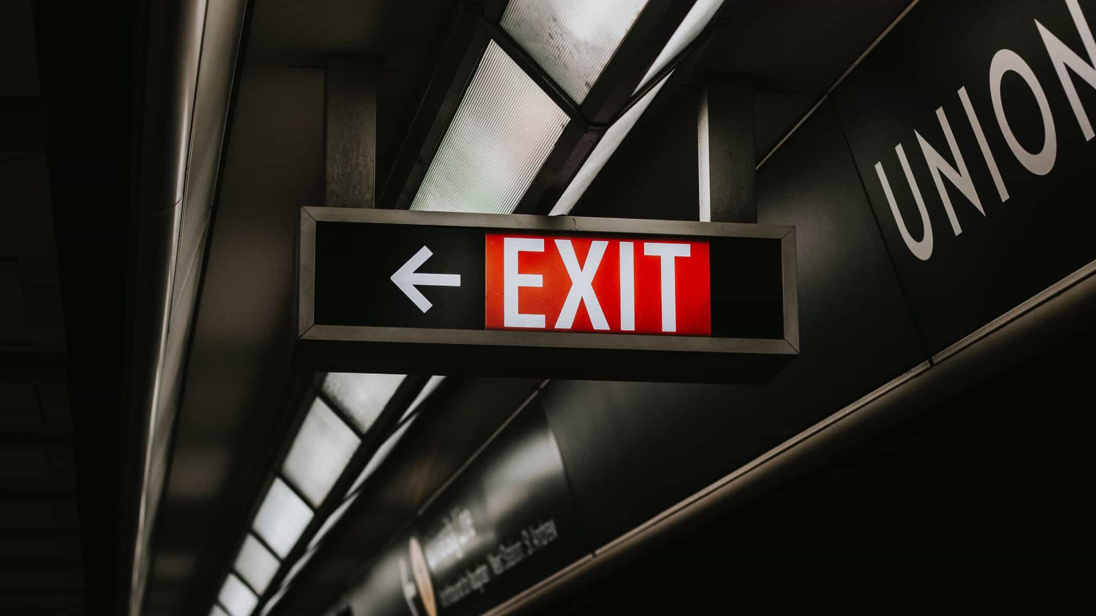 Subway station with a prominent exit sign