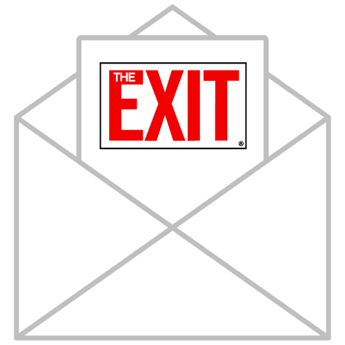 Open envelope with a letter that has the words "The Exit"