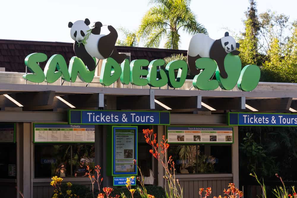Ticket booths at the entrance of the San Diego Zoo. 