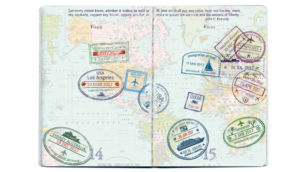 Passport with stamps from around the world