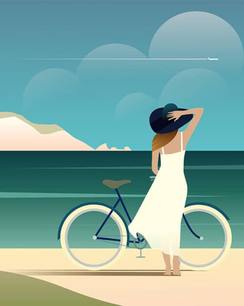 Illustration of a single woman having a nice day at the beach