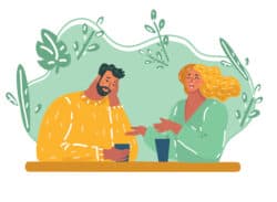 Vector cartoon illustration of a couple discussing divorce