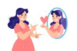 High self-esteem with woman and mirror illustration