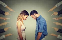 Marriage relationship difficulties concept. Accusation of guilty people.